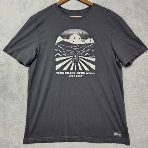 Life Is Good Crusher-Lite T-Shirt Open Roads Open Minds Motorcycle Graphic M Tee